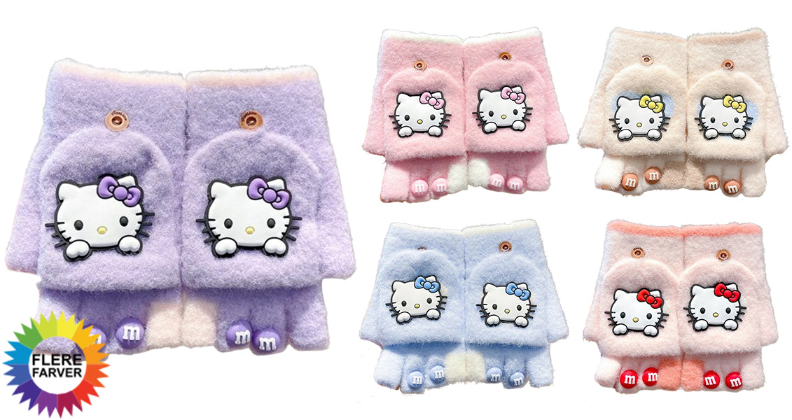 Hello Kitty Børn Halvfinger Vinterstrikkede Handsker