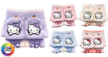 Hello Kitty Børn Halvfinger Vinterstrikkede Handsker