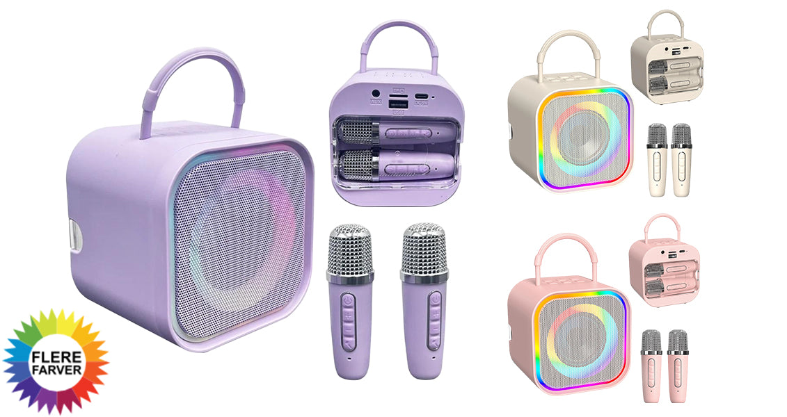 Mini Bluetooth Karaoke Højttaler til Børn med 2 Mikrofoner