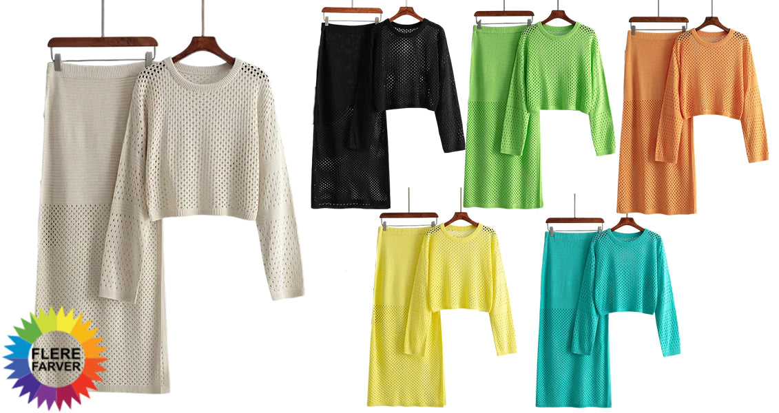 Dame Striktrøje og Nederdel Sæt