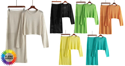 Dame Striktrøje og Nederdel Sæt