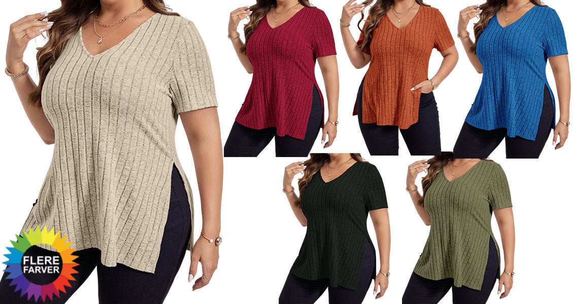Plus Size Dametop med Løs Pasform og V-Hals