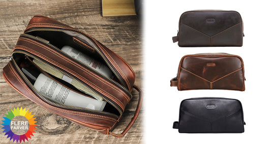 Herre Rejsetoilettaske i Ægte Læder