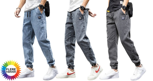 Herre Streetwear Cargo Jeans Sort og Blå