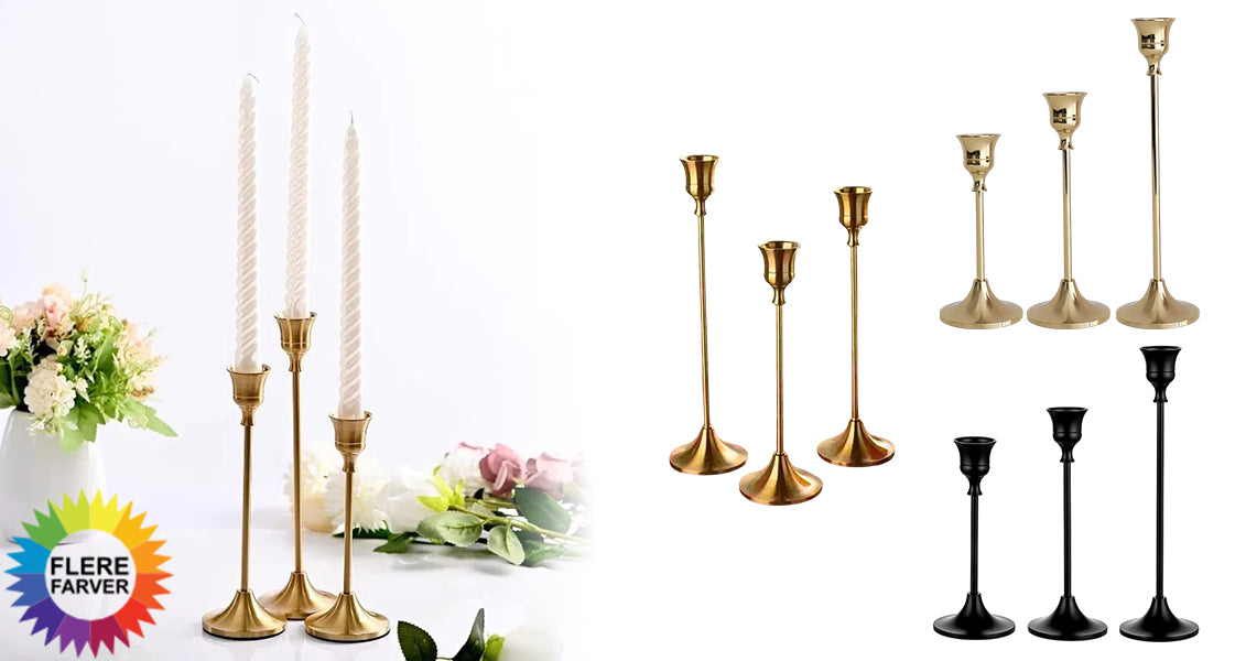 Sæt med 3 Vintage Metal Lysestager