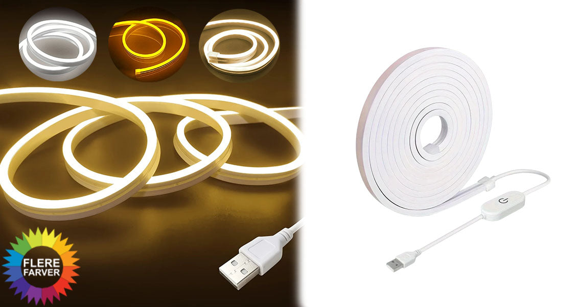 LED Neon Lysstrimmel med USB og Touchdæmper