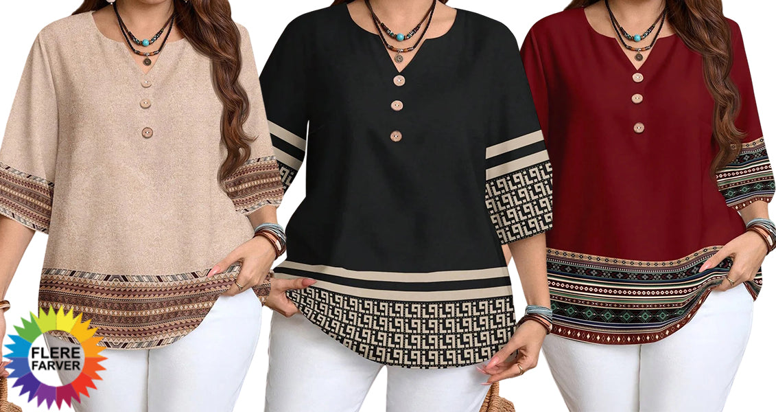 Plus Size Retro Sommerskjorte med Knapdetaljer