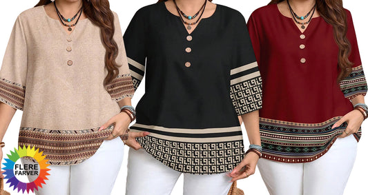 Plus Size Retro Sommerskjorte med Knapdetaljer