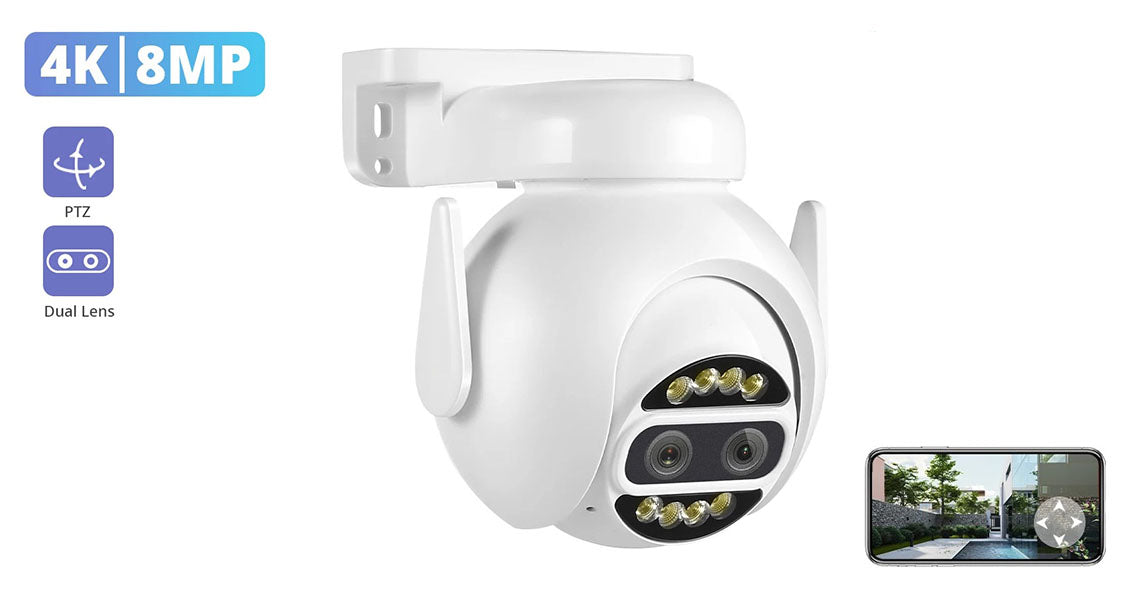 8MP 4K WiFi PTZ Sikkerhedskamera med Dobbelt Linse