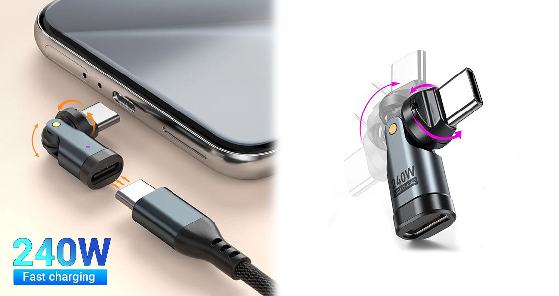 PD240W 540° Roterende USB-C Hurtig Opladningsadapter