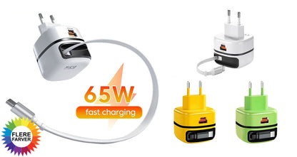 65W USB-C Hurtigoplader med Udtrækkeligt Kabel