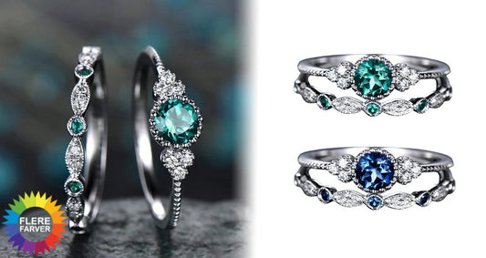 Sterlingsølv Ringesæt med Smaragd