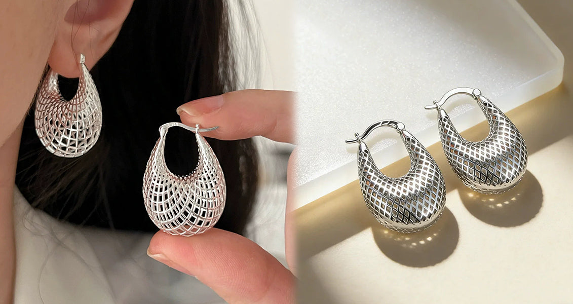 Dråbeformede Sterlingsølvøreringe med Mesh-design