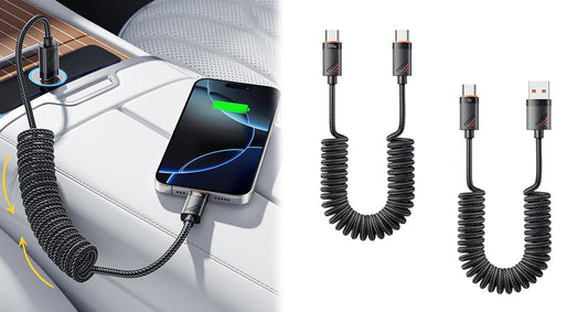 100W USB-C Spiralkabel til Bil med Hurtig Opladning