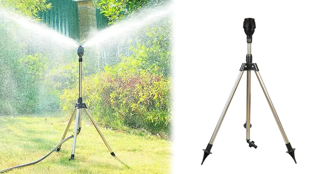 360° Havesprinkler med Trefodsstativ i Rustfrit Stål