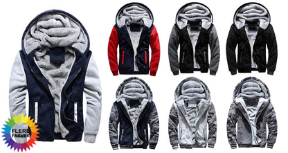 Herre Tyk Fleece Vinterjakke med Hætte