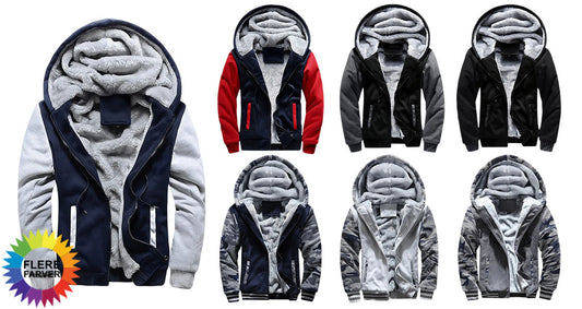 Herre Tyk Fleece Vinterjakke med Hætte