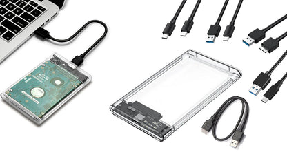 Gennemsigtigt 2,5” HDD SSD USB-C-Kabinet