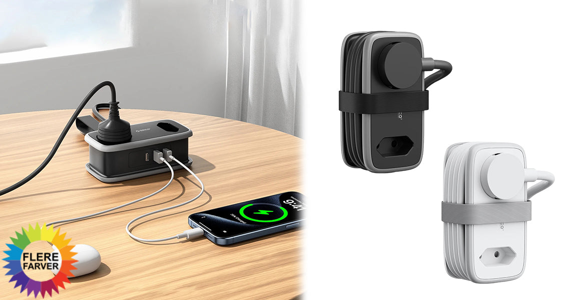 5-i-1 Strømskinne til Rejser med 2 AC- og 3 USB-Porte