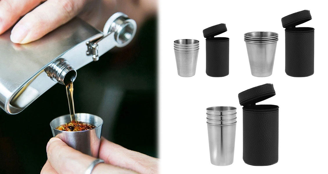 4/6 Stk. Rustfri Stål Rejsekrus Sæt med Etui