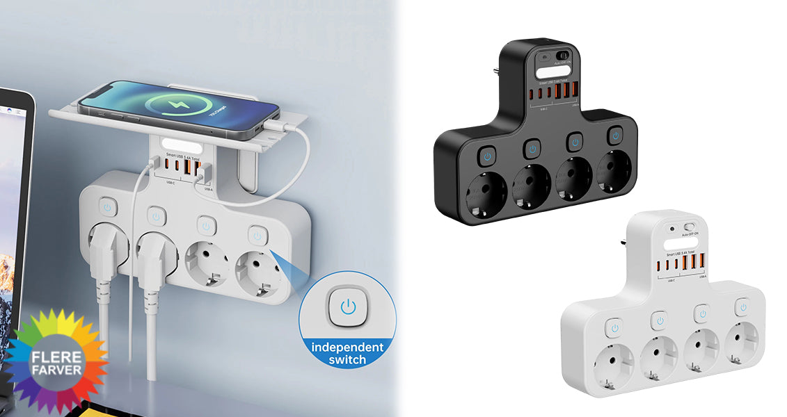 T-formet Strømskinne med USB og Natlys