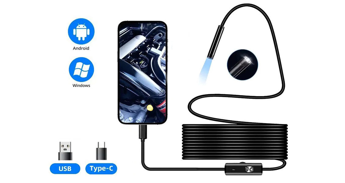 USB Type-C Endoskopkamera med LED-lys