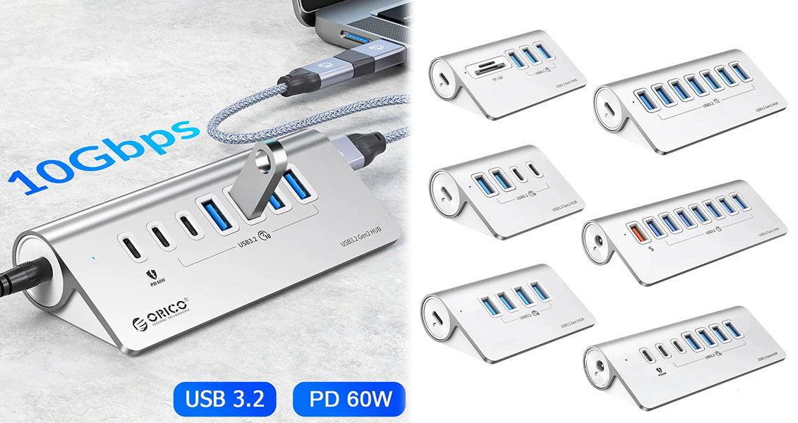 USB C Hub med PD60W Opladning og Flere Porte