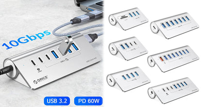 USB C Hub med PD60W Opladning og Flere Porte