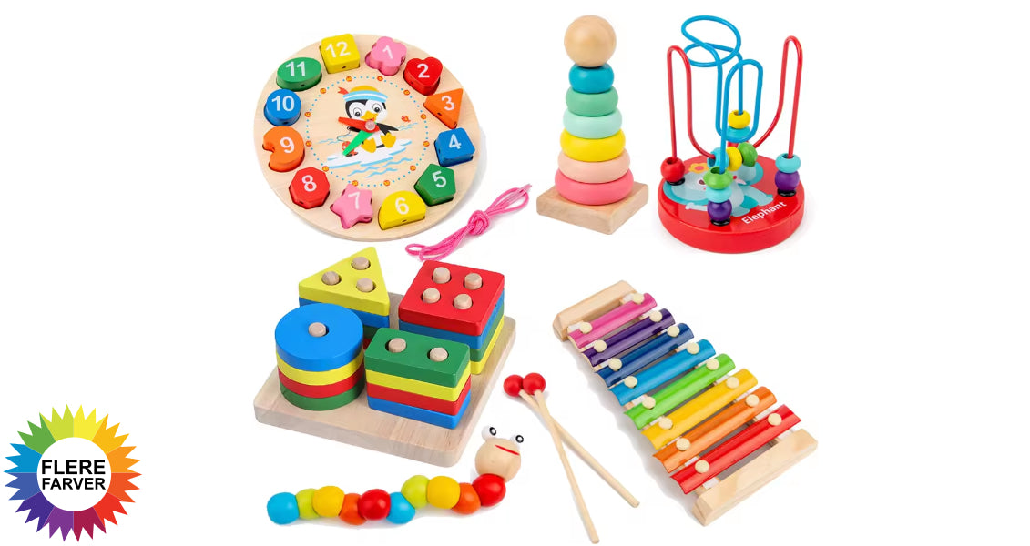 Premium Montessori Trælegetøj til Babyer – 3D Læringspuslespil, Der Fremmer Kreativitet – Vælg Mellem Sæt med 5 eller 6 Dele