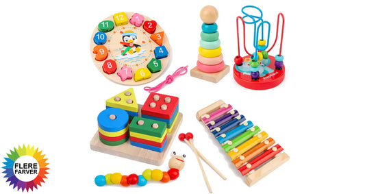 Premium Montessori Trælegetøj til Babyer – 3D Læringspuslespil, Der Fremmer Kreativitet – Vælg Mellem Sæt med 5 eller 6 Dele