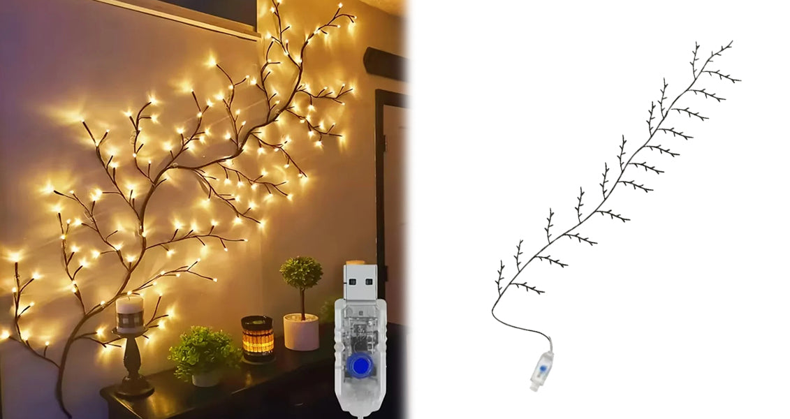 LED-lyskæde med Pilegrene og 8 Lystilstande
