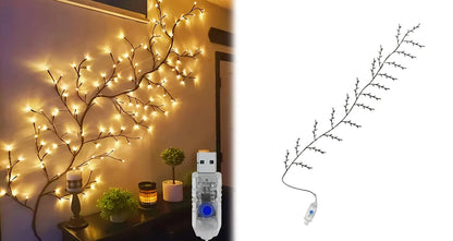 LED-lyskæde med Pilegrene og 8 Lystilstande