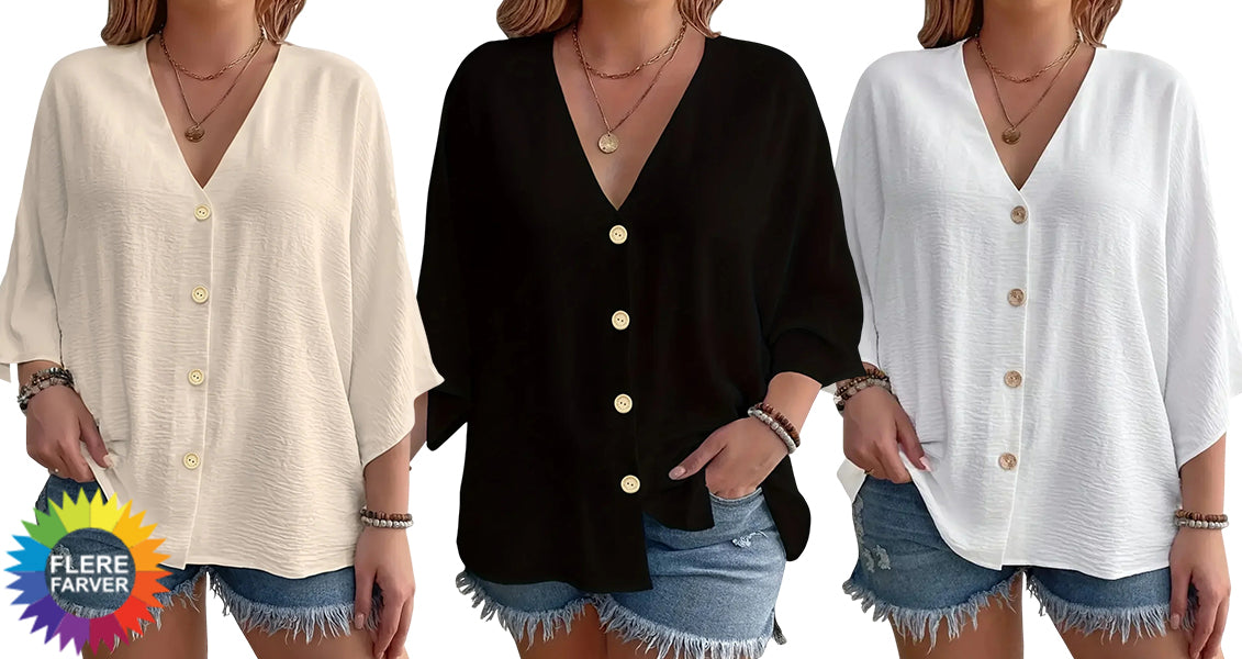Plus Size Dame T-shirt med V-hals