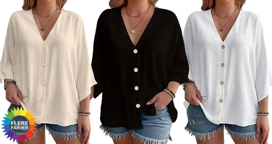 Plus Size Dame T-shirt med V-hals