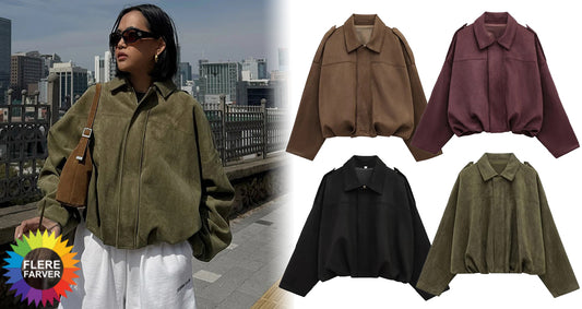 Dame Bomberjakke i Ruskind med Lynlås