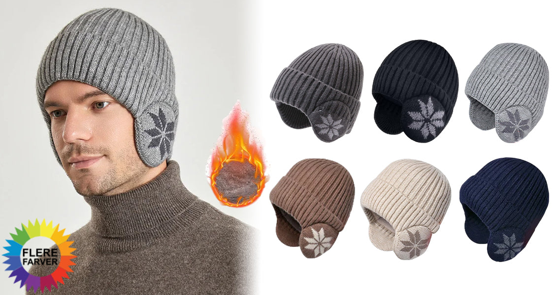 Pelsforet Vinterstrikket Beanie med Øreflap