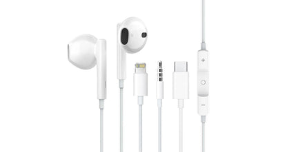 Universelle Kablede Øretelefoner – Lightning, USB-C & 3,5 mm