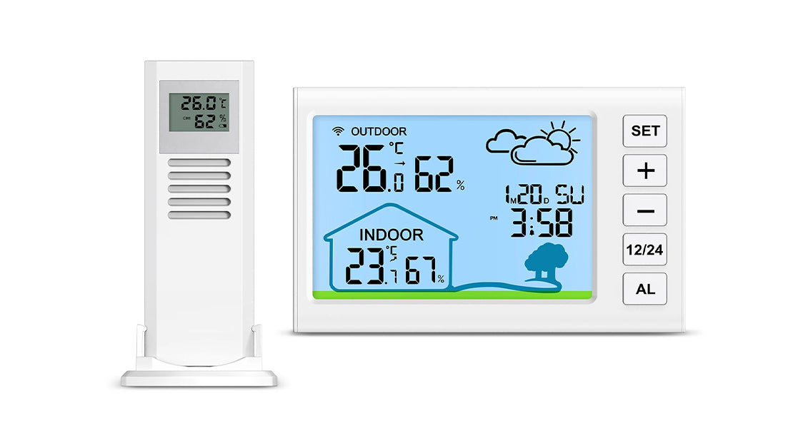 Trådløs Indendørs Udendørs Vejrstation med Ur