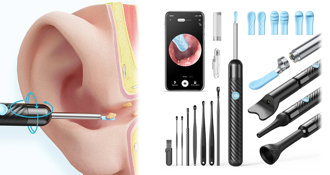 Trådløst Genopladeligt Ørerensesæt med Kamera