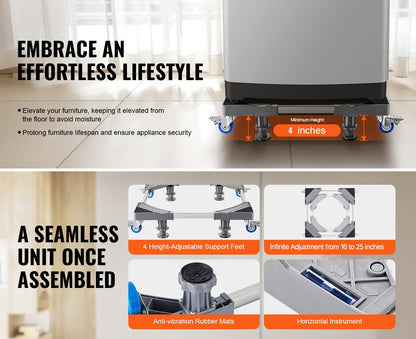 Justerbar Rullebase til Køleskab og Vaskemaskine