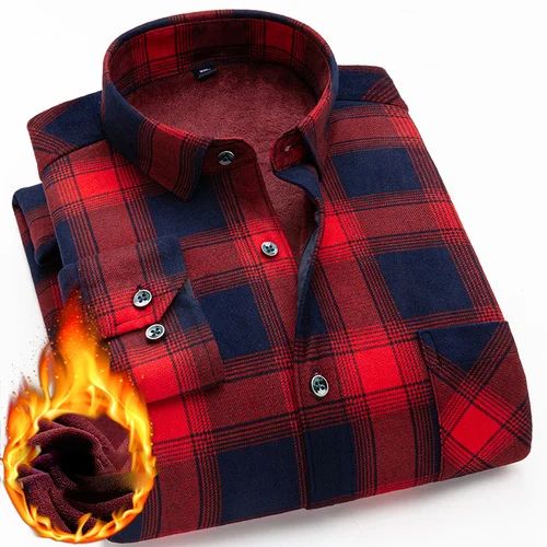 Varm Langærmet Plaid Skjorte (L-5XL)