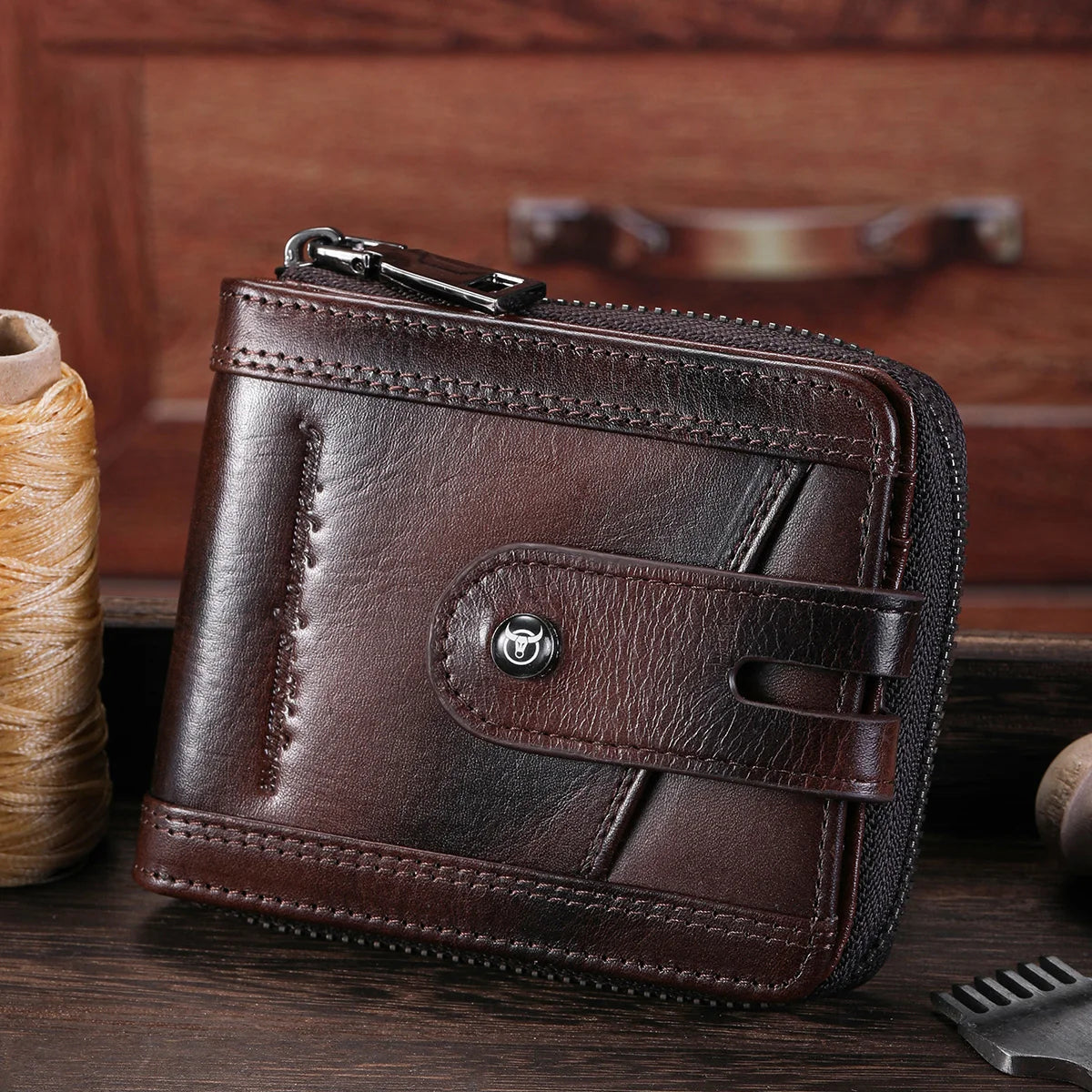 Herre Læder Bifold Pung med RFID-Blokering