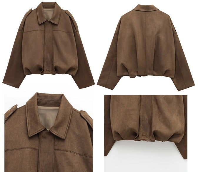 Dame Bomberjakke i Ruskind med Lynlås