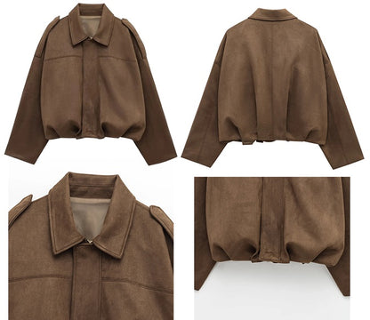 Dame Bomberjakke i Ruskind med Lynlås