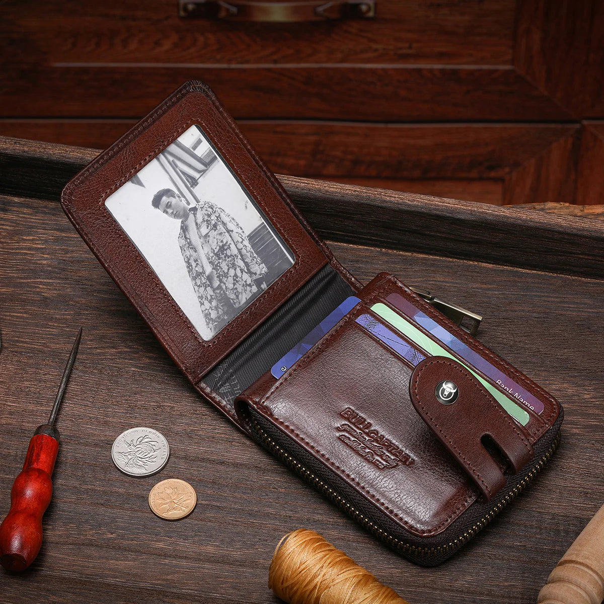 Herre Læder Bifold Pung med RFID-Blokering