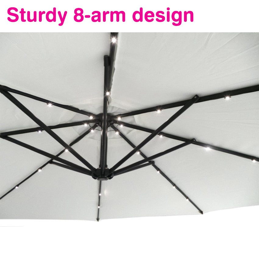 Elegant Udendørs Parasol med LED og Solcellepanel - Vælg mellem 300 cm eller 350 cm