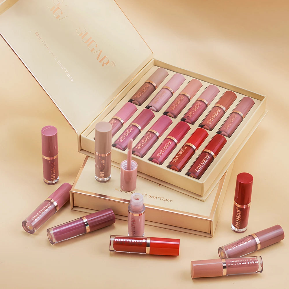 12-Farvet Mat Læbepomade Sæt