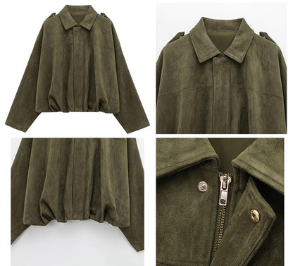 Dame Bomberjakke i Ruskind med Lynlås