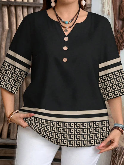 Plus Size Retro Sommerskjorte med Knapdetaljer