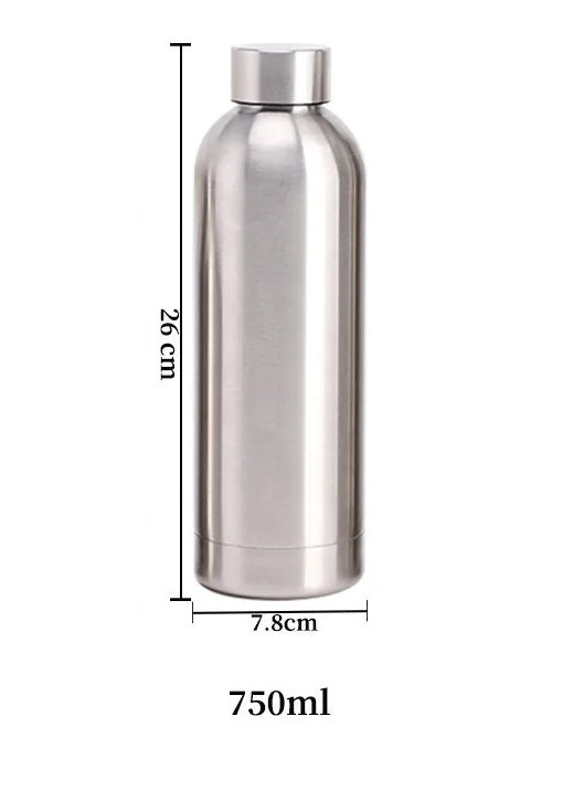 Vandflaske i Rustfrit Stål til Sport og Rejser - 500, 750, 1000ml
